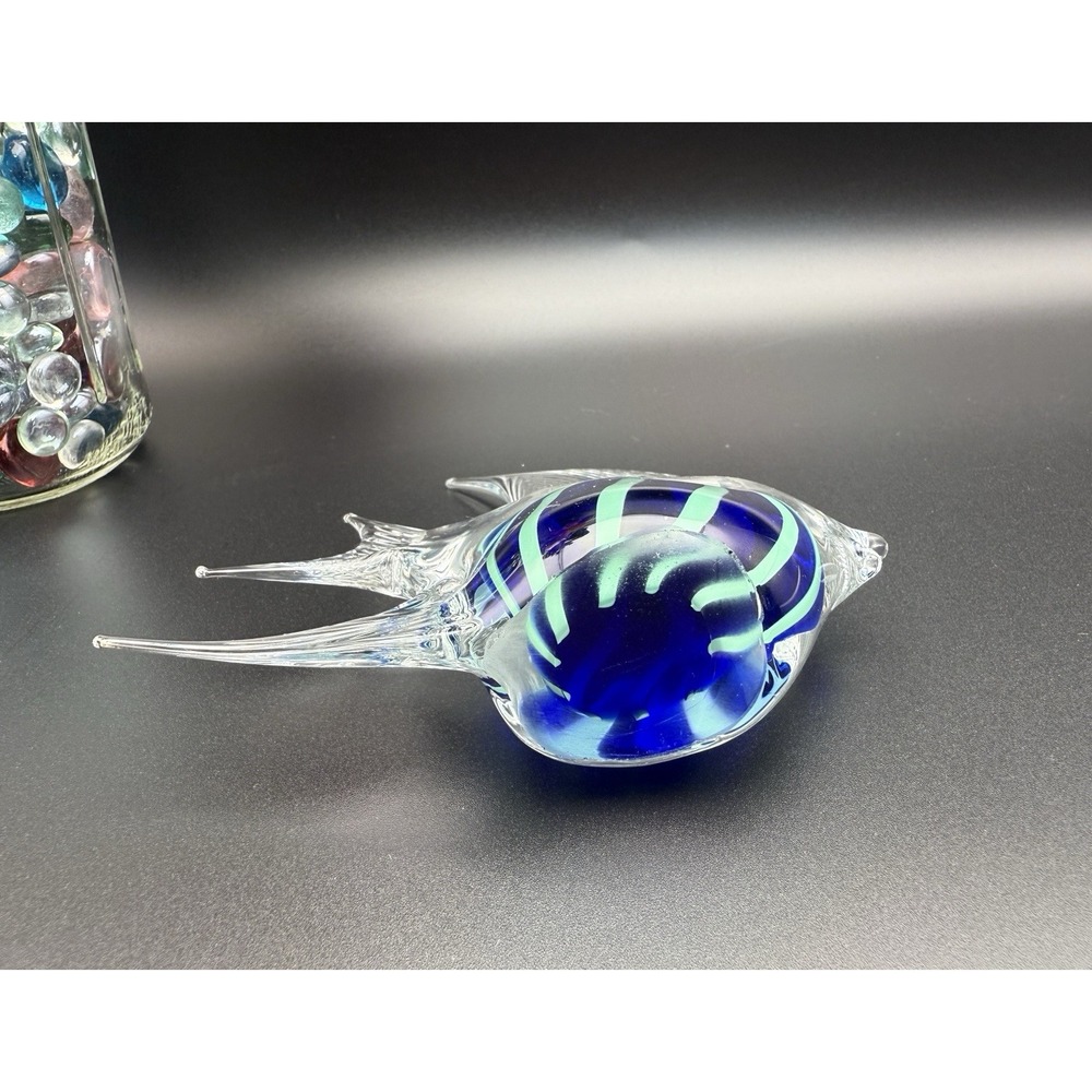 Murano Style Art Glass Angel Fish Blue/Teal Paperweight Hand Blown 4.5"Long - Picture 5 of 10